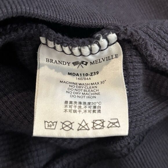 Brandy Melville Waffle Knit Pullover Hoodie One Size Navy Blue Comfy Casual - Picture 7 of 9